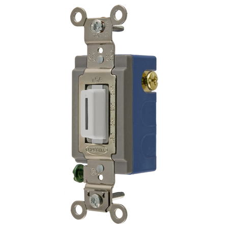 Hubbell Wiring Device-Kellems Industrial Grade, Locking Switches, General Purpose AC, Momentary Single Pole Double Throw Center Off, 15A 120/277V AC White Key Guide HBL1556LW